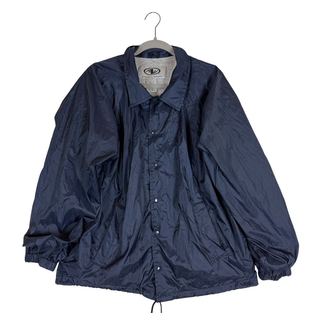 Athletic Works Jacket Mens Medium Blue Snap Windbreaker Lined Nylon Lightweight
